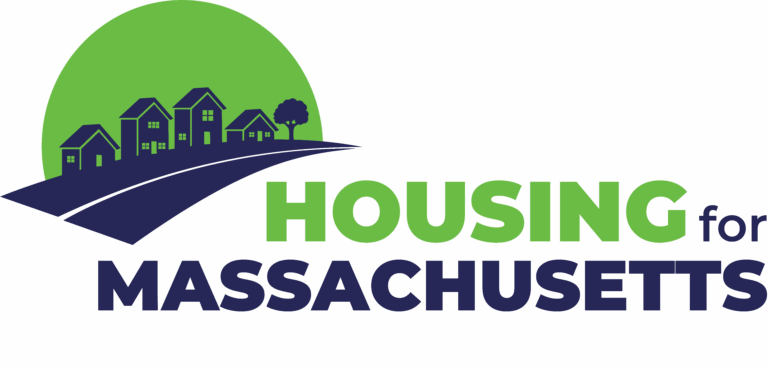 logo image with the text housing for Massachusetts and in the top left corner is a graphic of a street with various size houses in front of a green half circle