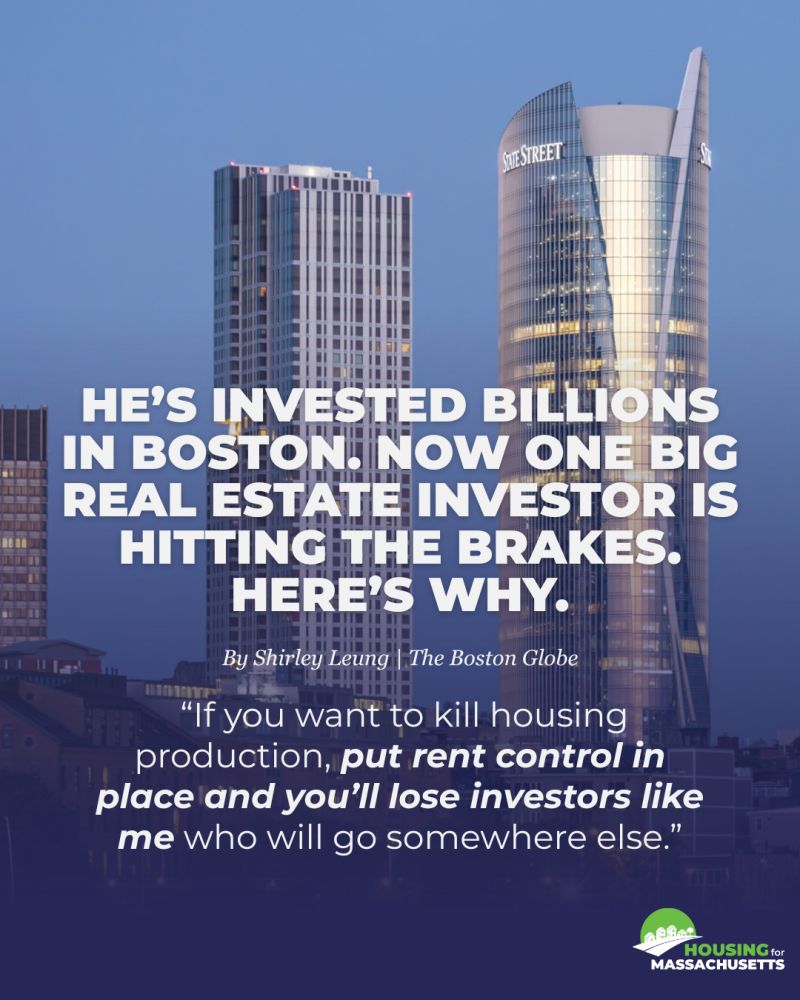 graphic with the words he's invested billions in boston. now one big real estate investor is hitting hte brakes. here's why. the text is placed in front of an image of a skyline with two large buildings.